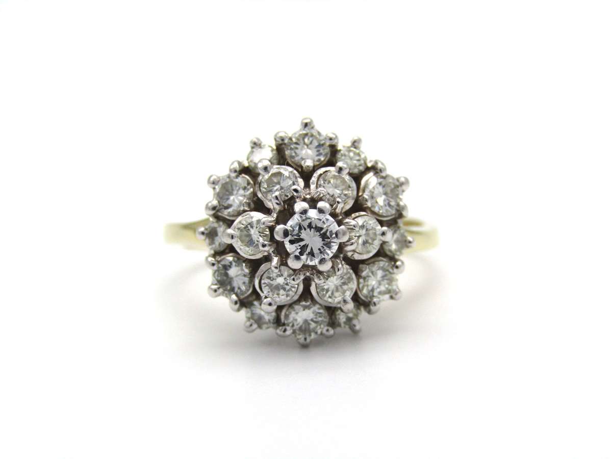 Vintage, 18K gold diamond cluster ring, c.1990s