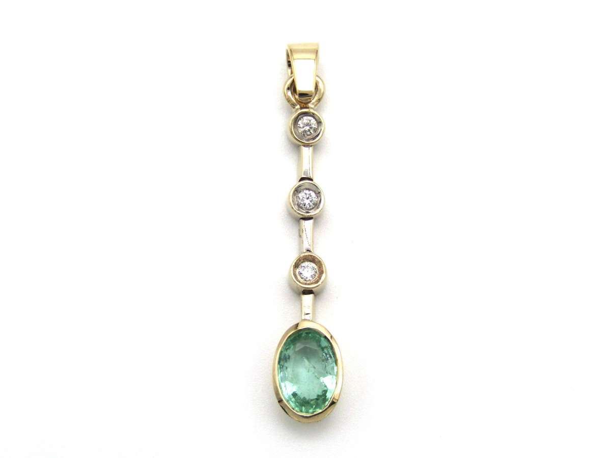 Estate, 18K gold green beryl and diamond pendant