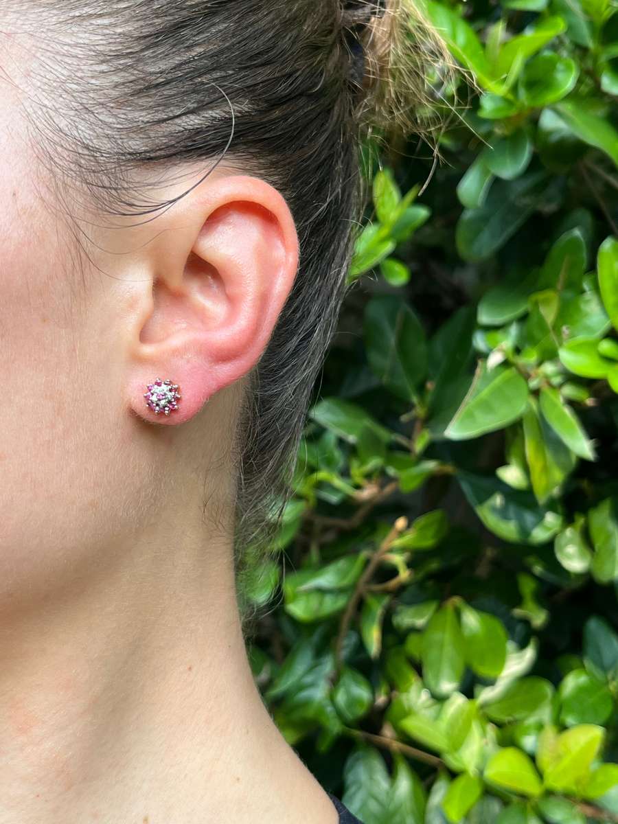 Vintage, 9K gold ruby and diamond 'flower' earrings