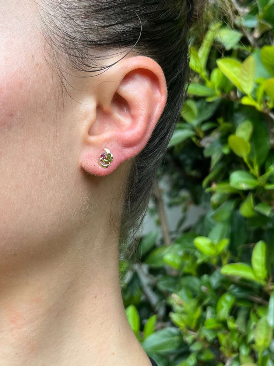 Mid-century, 9K gold ruby earrings