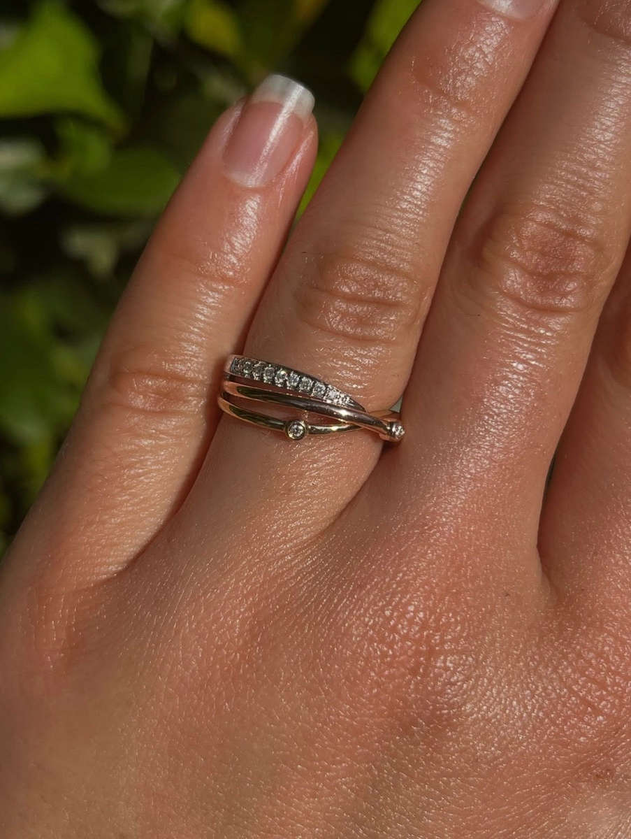 Estate, 14K gold crossover tri-gold diamond ring by Browns