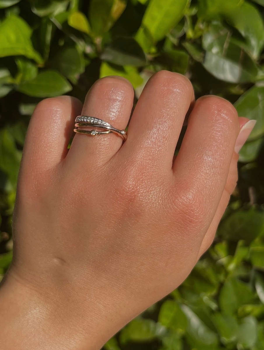 Estate, 14K gold crossover tri-gold diamond ring by Browns