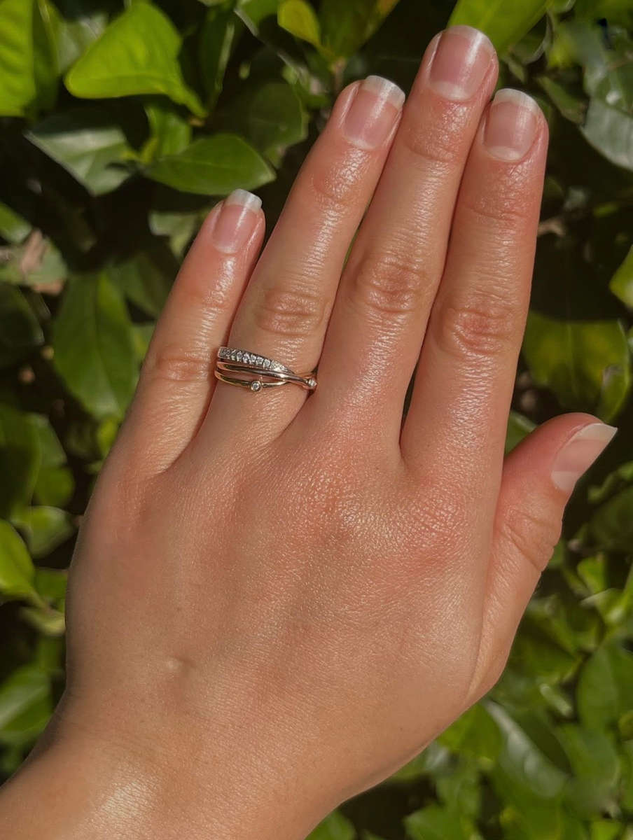 Estate, 14K gold crossover tri-gold diamond ring by Browns