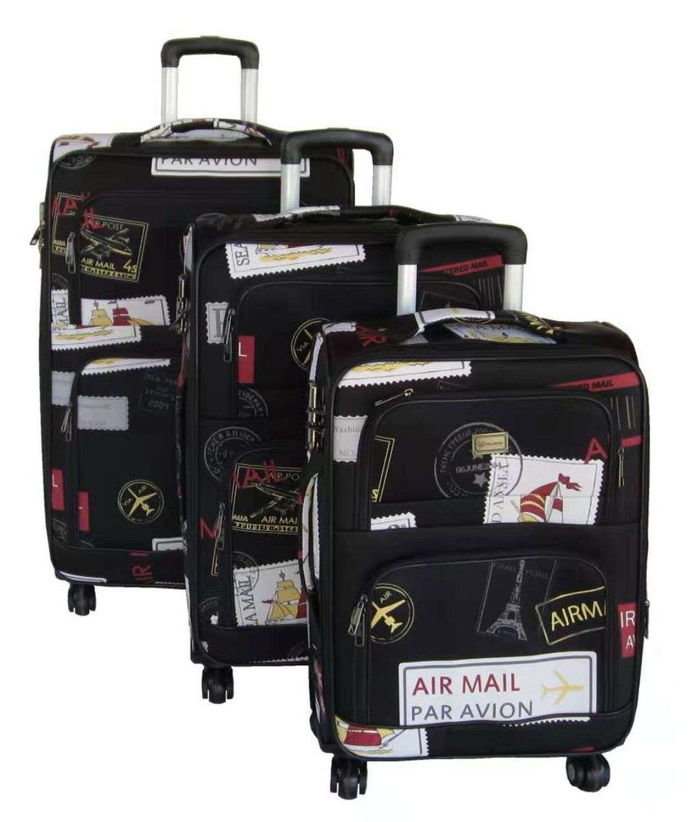 SMTE - 3 Piece Graphic Art PU Leather Travel Luggage Bag Set - Airmail