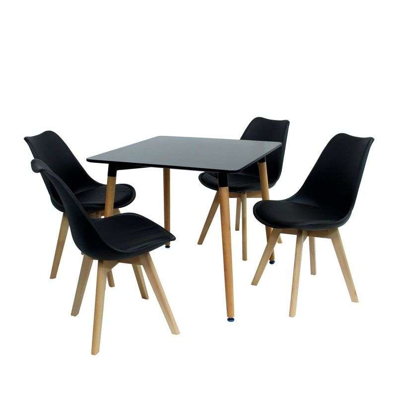 SMTE -  Dining Suite / Set - Square Dining Table with Four Padded Chairs - Black