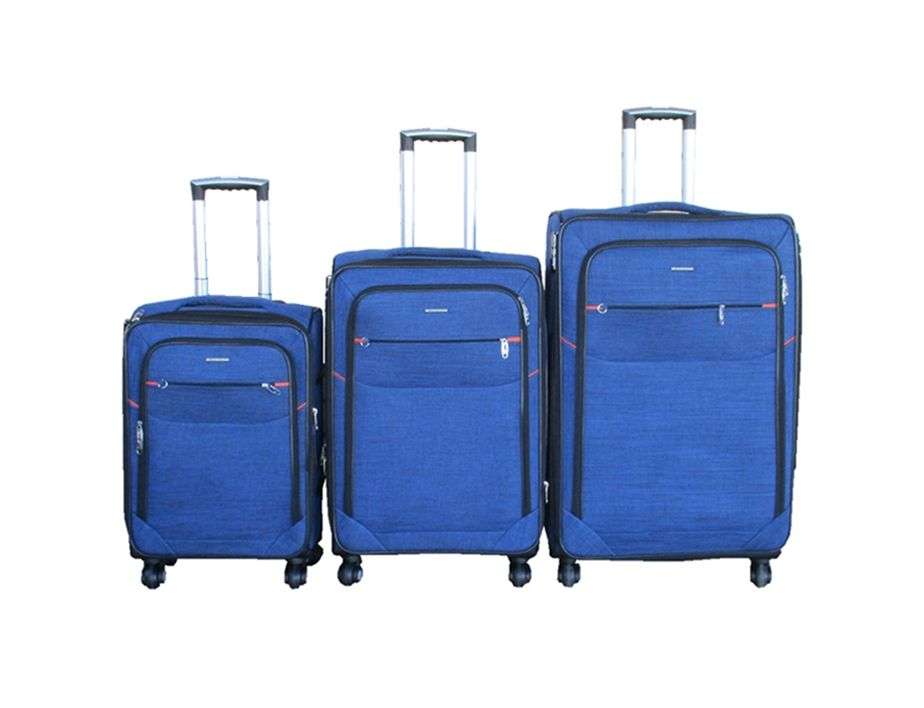 SMTE -  Blue Star 3Piece Blue Fabric Luggage SetRetractable Handles & Wheels