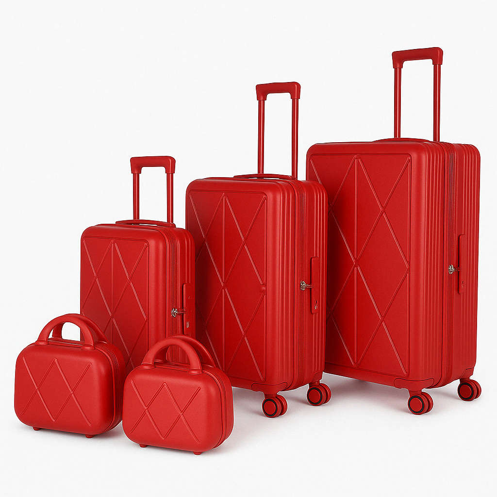 SMTE -  5Piece Red Hardshell Luggage Set, TSA Locks, Vanity Cases & Spinner Wheels