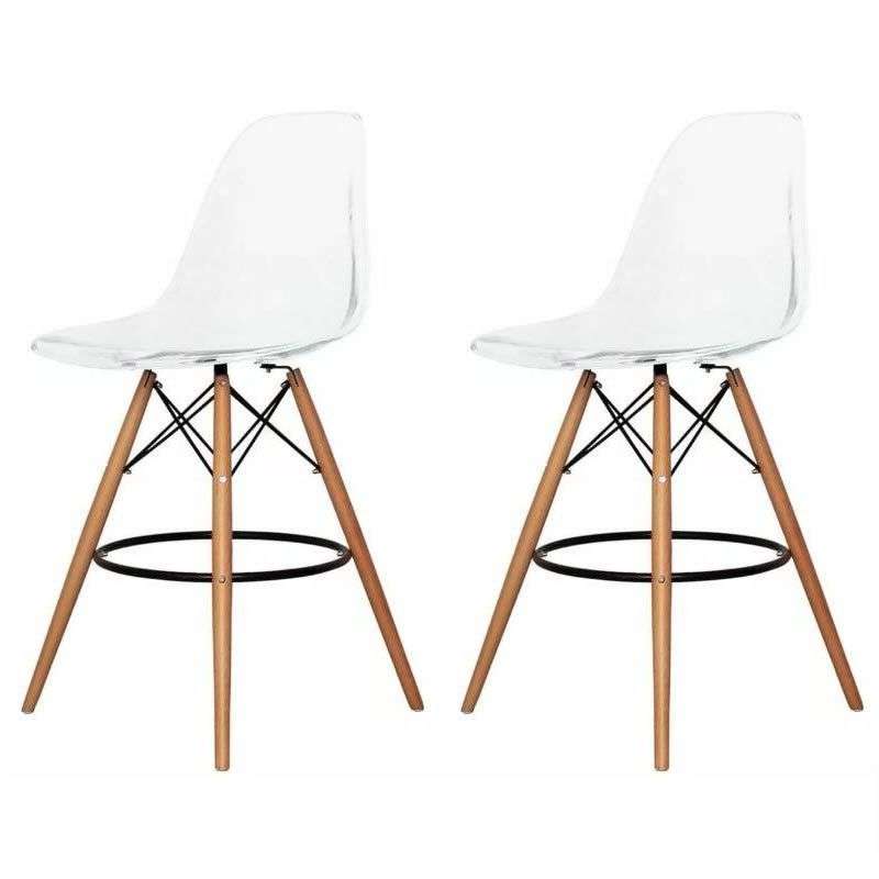 SMTE -  Set of 2 Modern Style Chair Counter/Bar Stools - Transparent