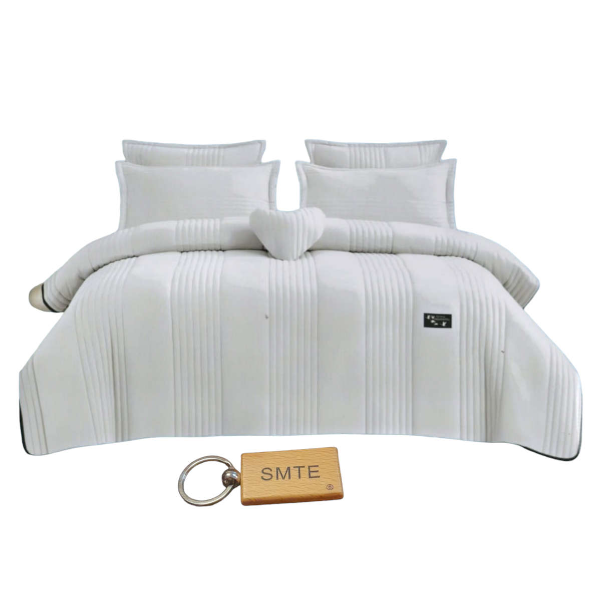 SMTE -  Ultimate Comfort6Piece Fiber Quilt Bedding Set and  KeyringWhite