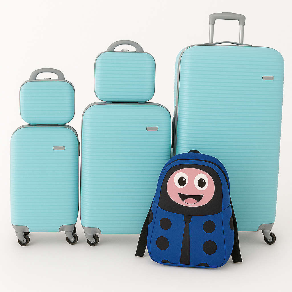 SMTE -  5Piece Family Luggage Set with WheelsLightGreen Hardshell & Kids Backpack