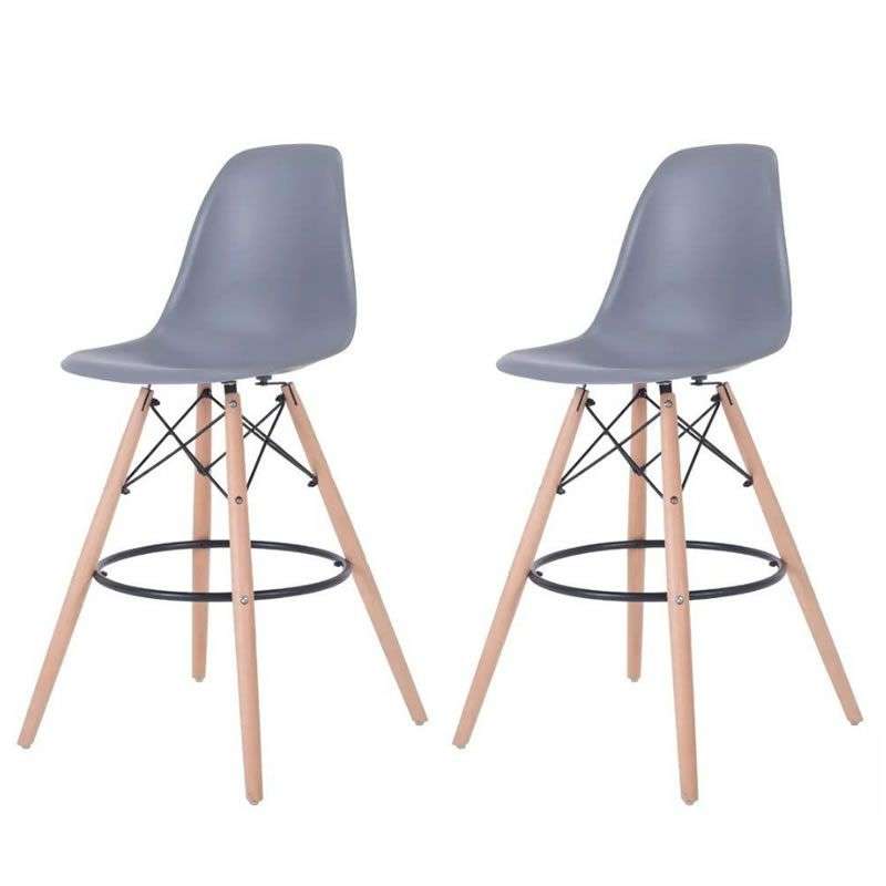 SMTE -  Set of 2 Modern Style Chair Counter/Bar Stools - Grey