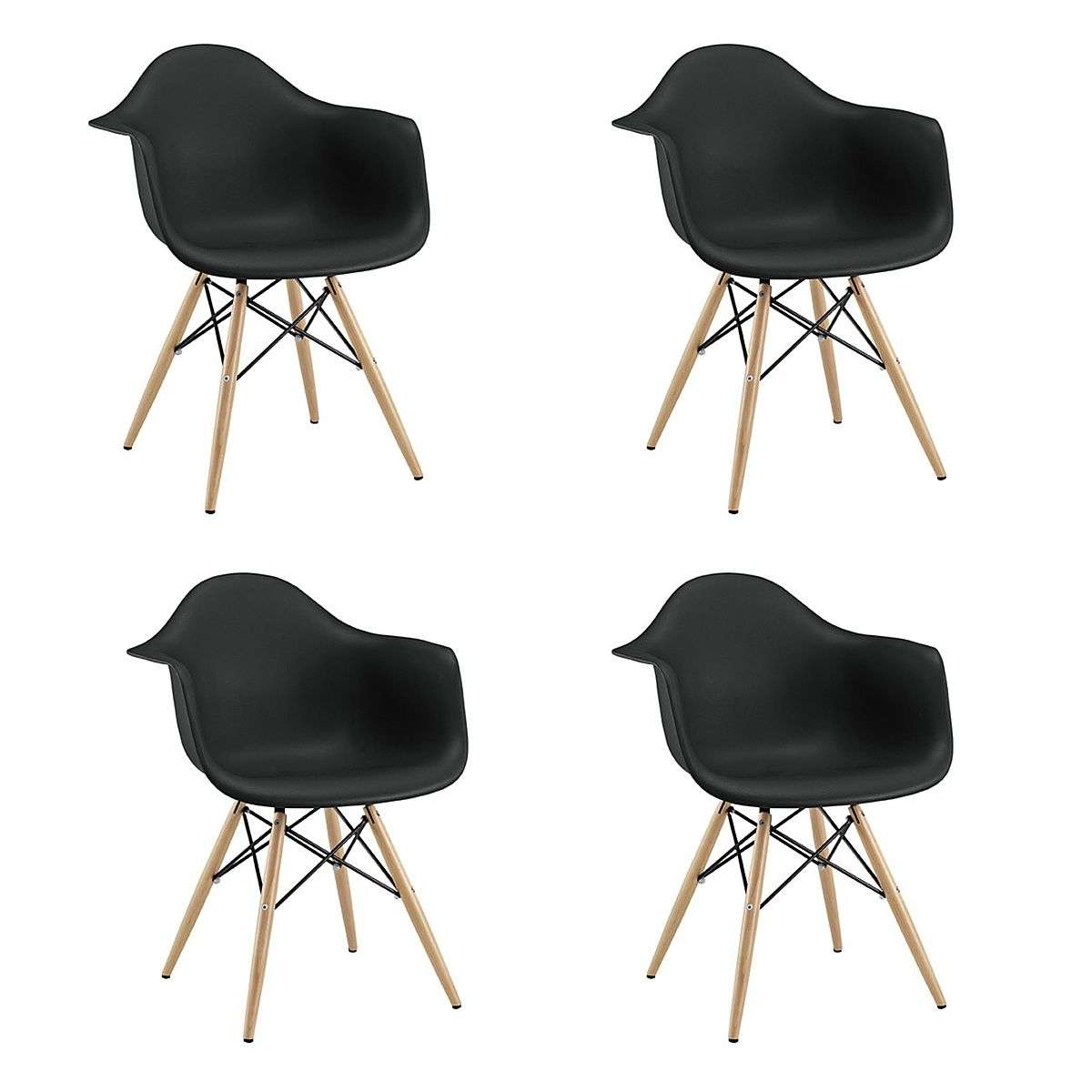 SMTE -  4 Pieces of Modern Design Non-Slip Eames Dining Arm - Chair Set - Black