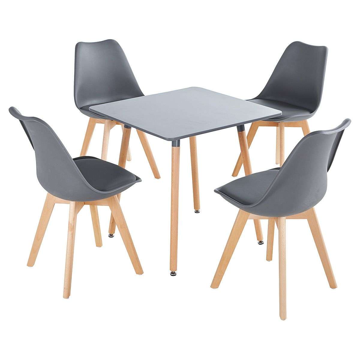 SMTE -  Dining Suite / Set - Square Dining Table with Four Padded Chairs - Grey