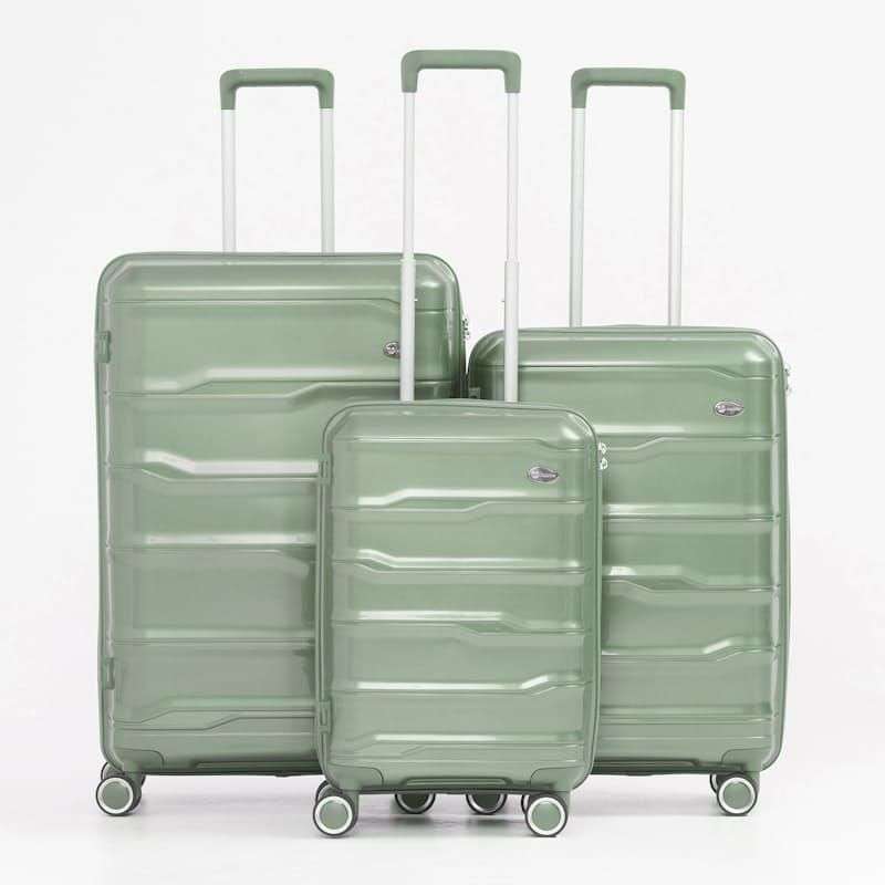 SMTE -  Easy Travel Light Weight Unbreakable 3 Piece Suitcase(Luggage)SetPistatio Green