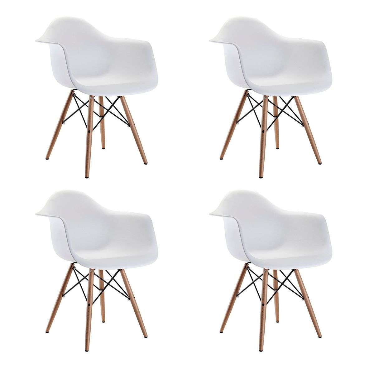 SMTE -  4 Pieces of Modern Design Non-Slip Eames Dining Arm - Chair Set - White