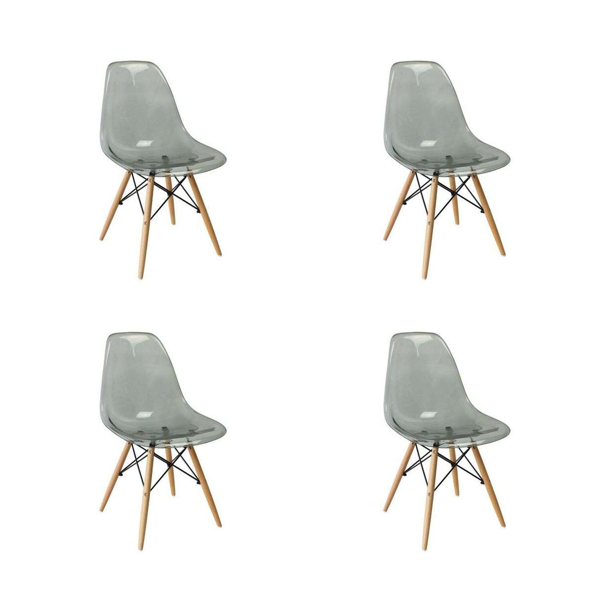 SMTE - 4 Pieces Of Multifunctional Modern Design Transparent Eames Chairs Set - Light Black Trans...
