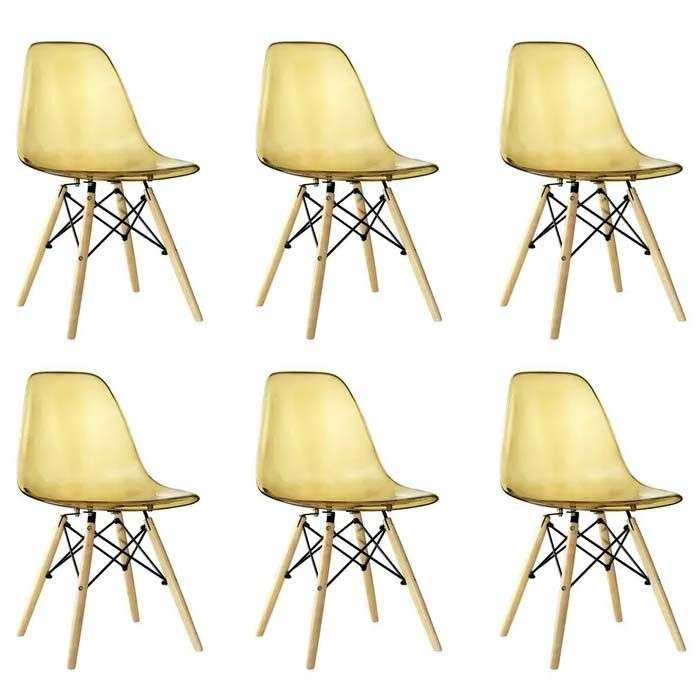 SMTE - 6 Pcs Of Multifunctional Modern Design Transparent Eames Chairs Set - Gold