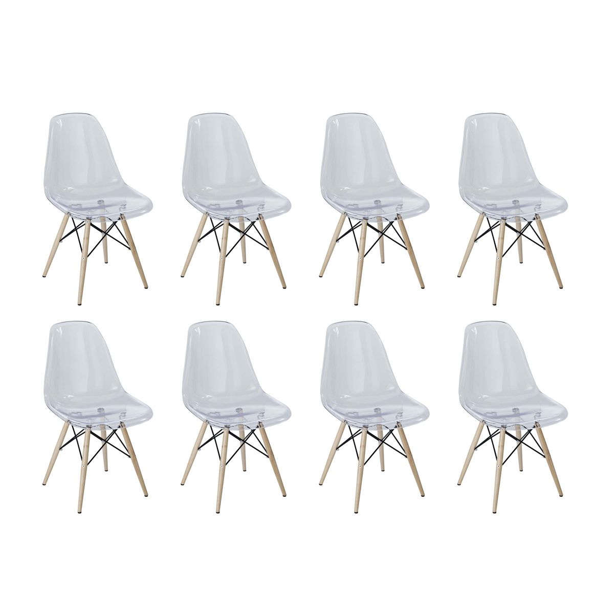 SMTE - Multi-Functional Modern Transparent Chairs - 8-Piece Set - Clear