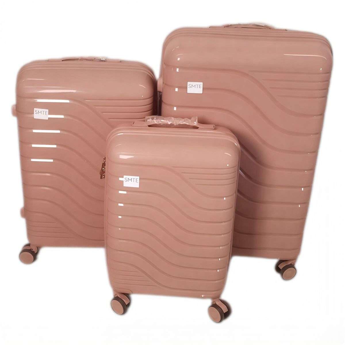 SMTE - 3 Piece Premium PP Hardshell Luggage Set - Elegant Pink Wave Series