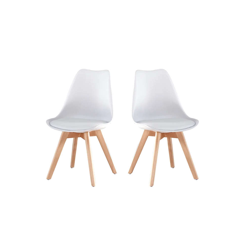 SMTE - Wooden Leg White Dining Chair- Set of 2