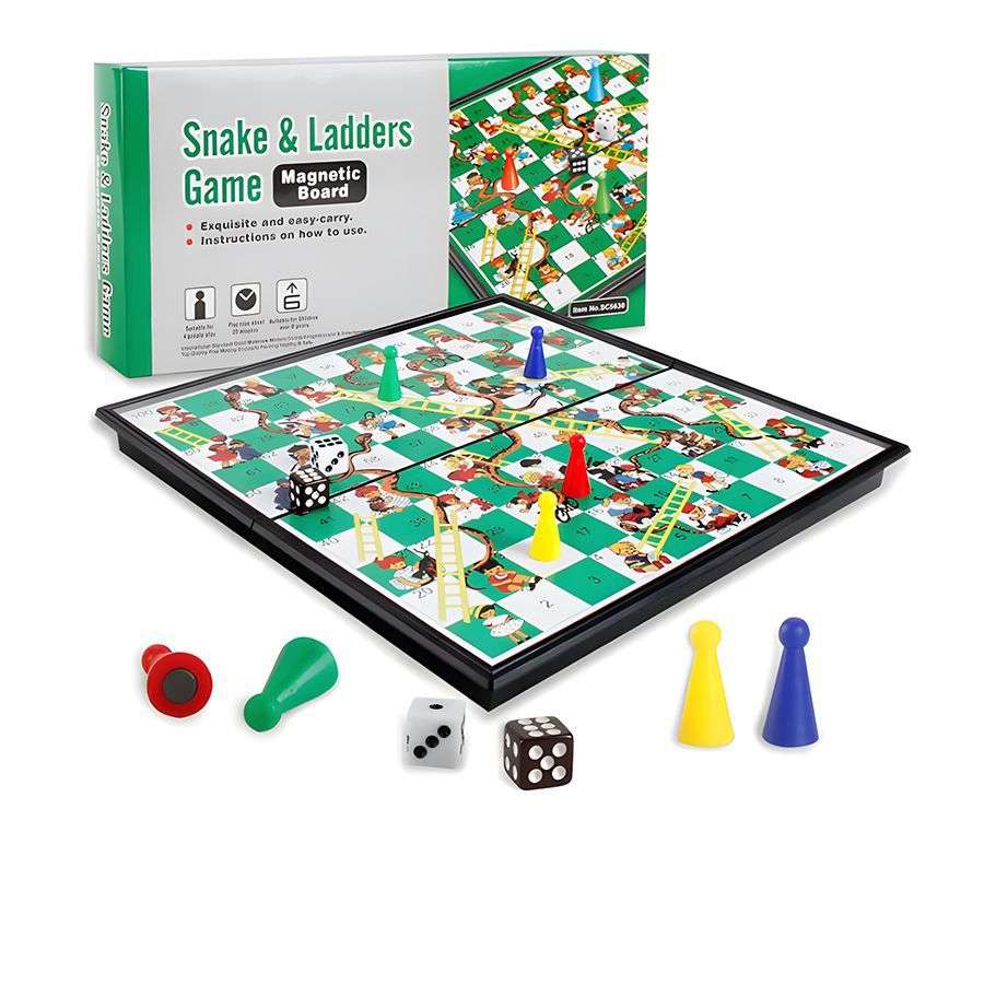SMTE - Magnetic Snakes & Ladders Travel Game - Folding Board - Strategy Board Game