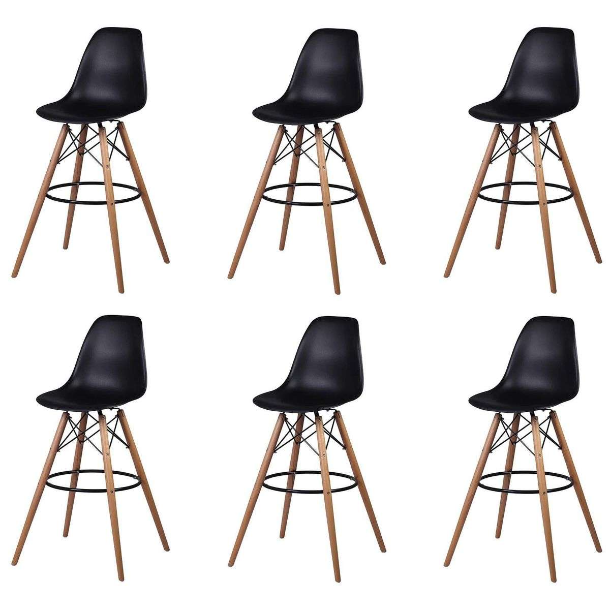 SMTE - 6 Pieces Of 25.5" Modern Style Eiffel Chair Counter Bar Stools Set - Black
