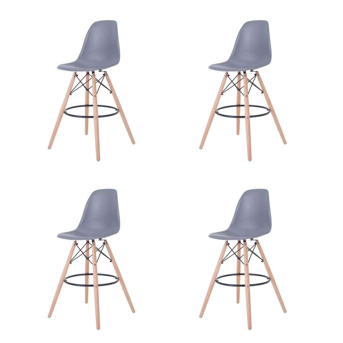 SMTE - Modern Style Eiffel Chair Counter Bar Stools Set - 4 Pieces - 25.5-Inch - Grey
