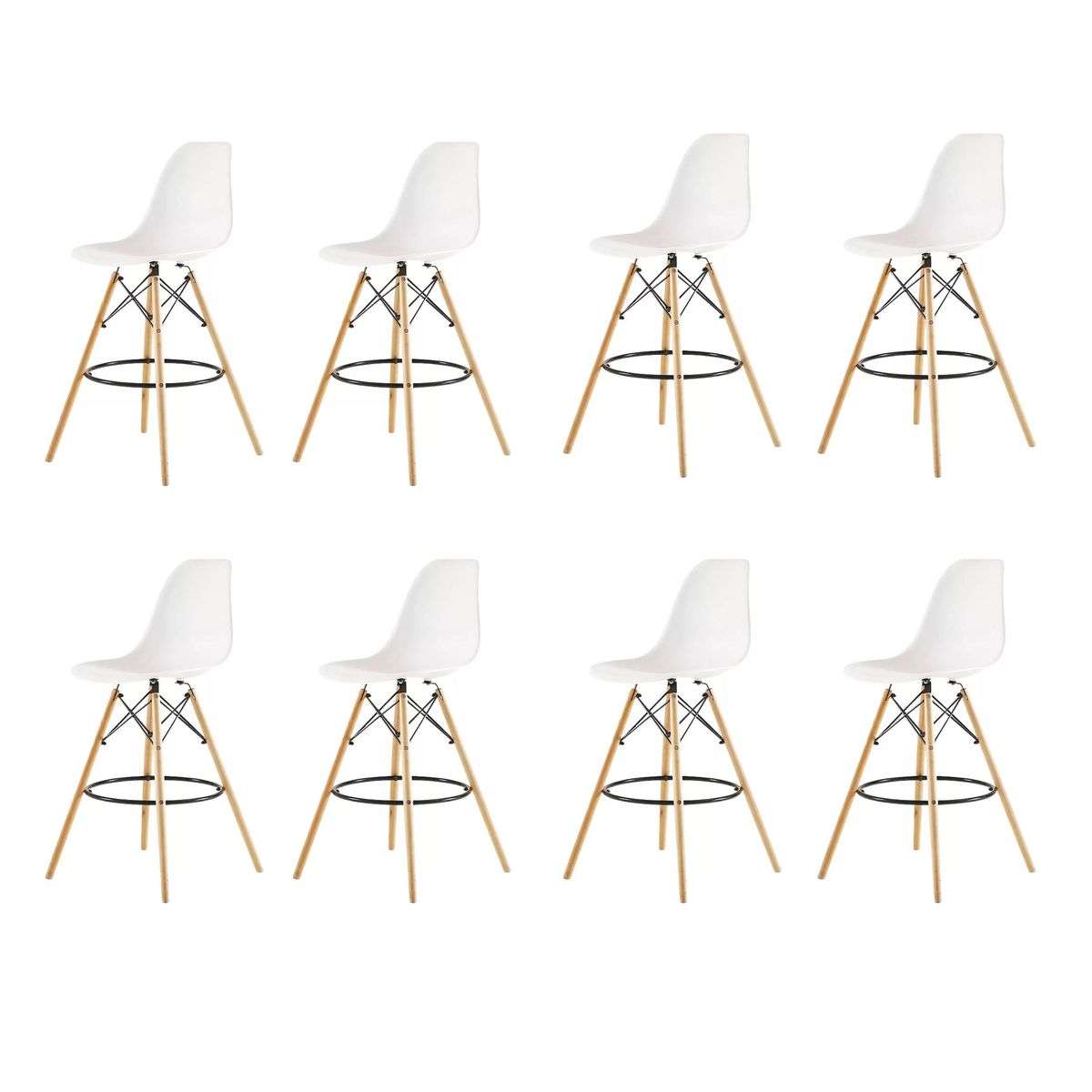 SMTE - 8 Pieces Of 25.5" Modern Style Eiffel Chair Counter Bar Stools Set - White
