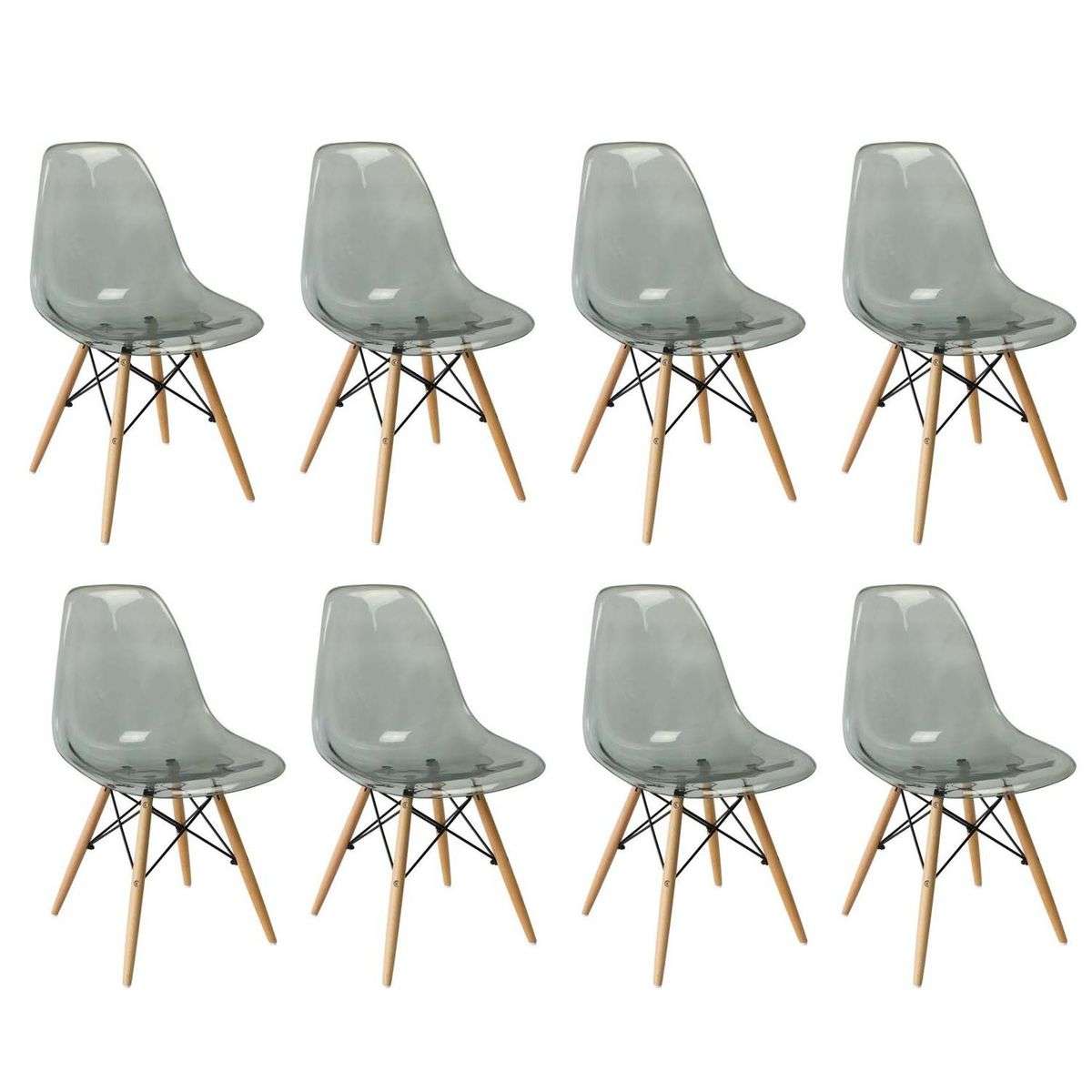 SMTE - Multi-Functional Modern Design Transparent Eames Chairs Set - 8-Piece - Light Black Transp...