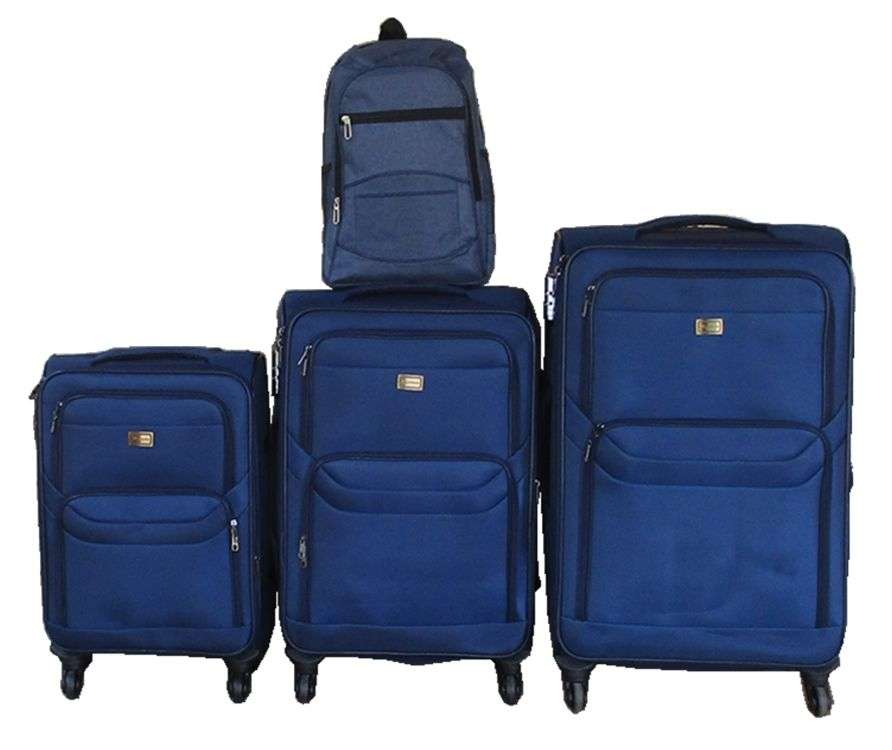 SMTE - 3-Piece Navy Fabric Spinner Luggage Set with Matching Navy Backpack