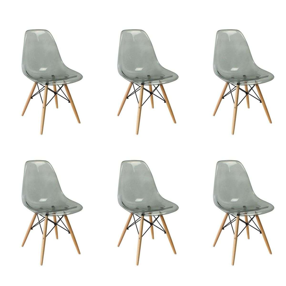 SMTE - 6 Pcs Of Multifunctional Modern Design Transparent Eames Chairs Set - Light Black Transparent