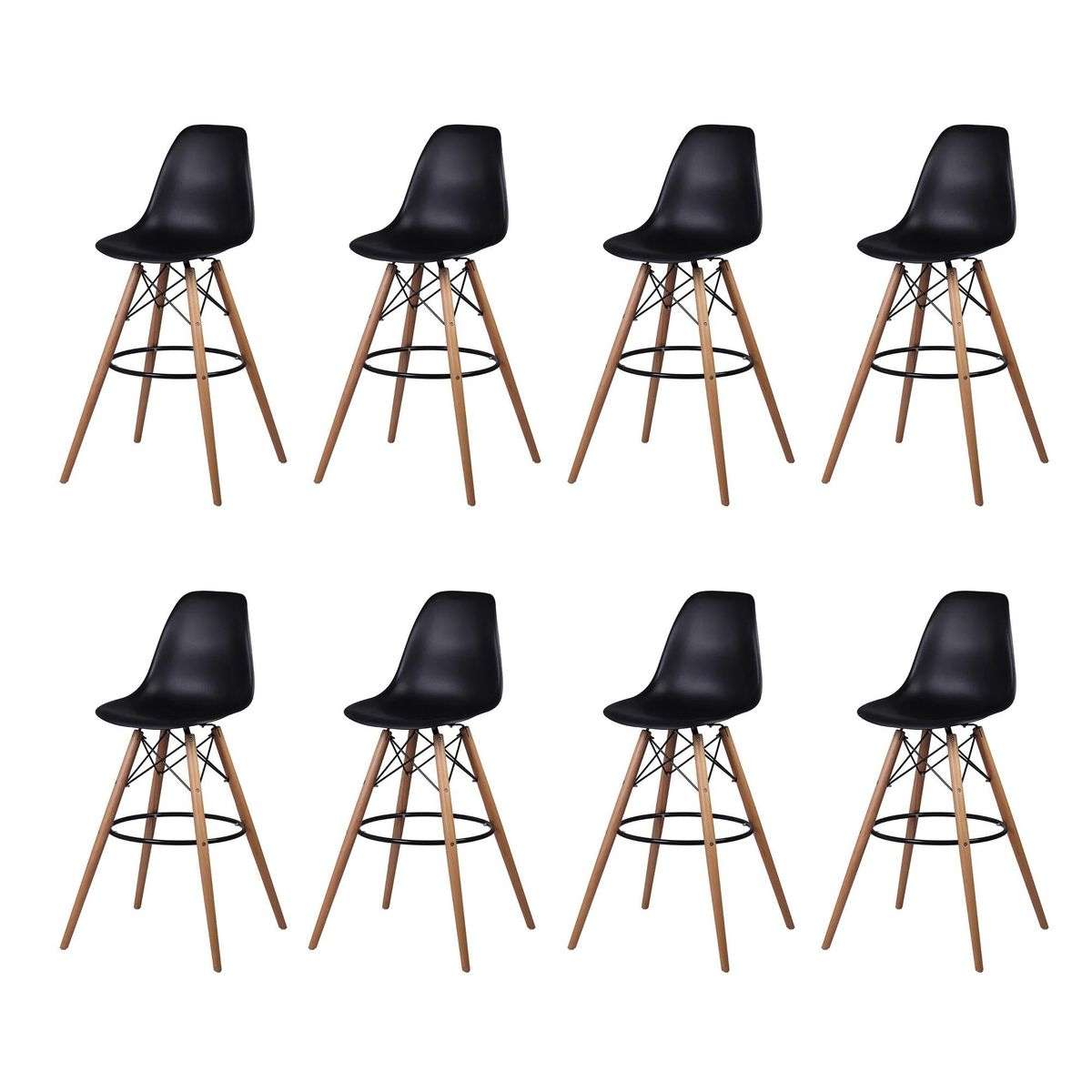 SMTE - 8 Pieces Of 25.5" Modern Style Eiffel Chair Counter Bar Stools Set - Black