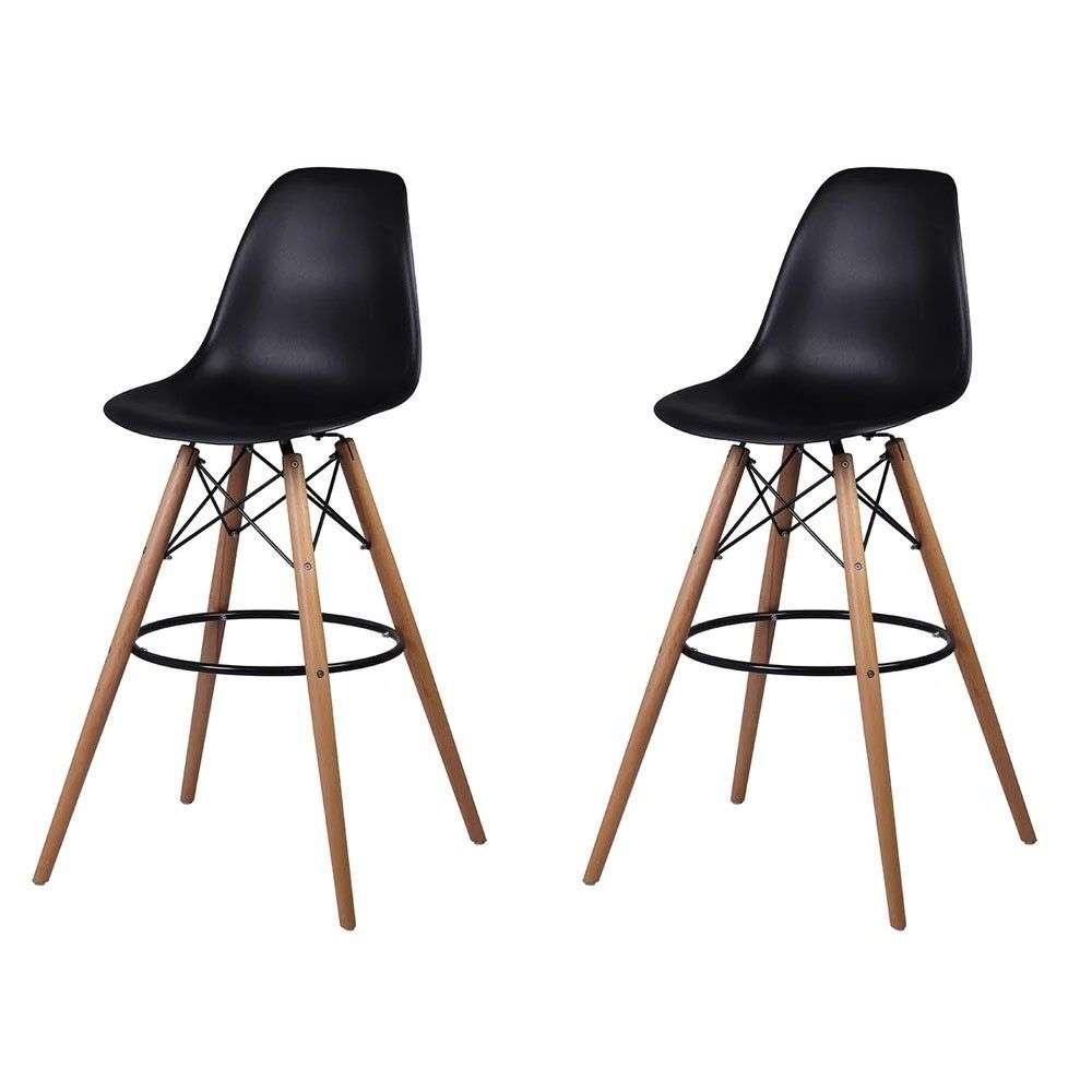 SMTE - Modern Eiffel-Style Counter Bar Stools - Set of 2 - 25.5" - Black