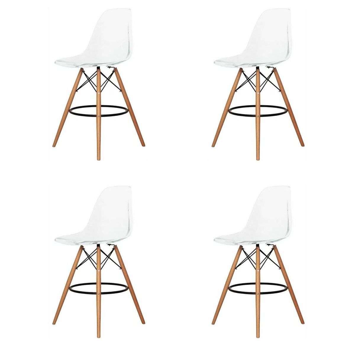 SMTE - Modern Style Eiffel Chair Counter Bar Stools Set - 4 Pieces - 25.5-Inch - Clear