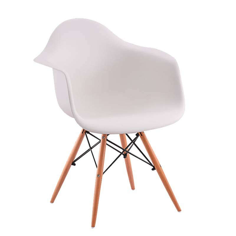 SMTE - Mid Century Modern Molded Arm Chair with Wooden Legs - White