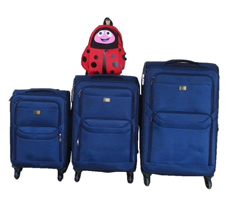 SMTE - 3-Piece Navy Fabric Luggage Set with Spinner Wheels & Red Ladybug Backpack