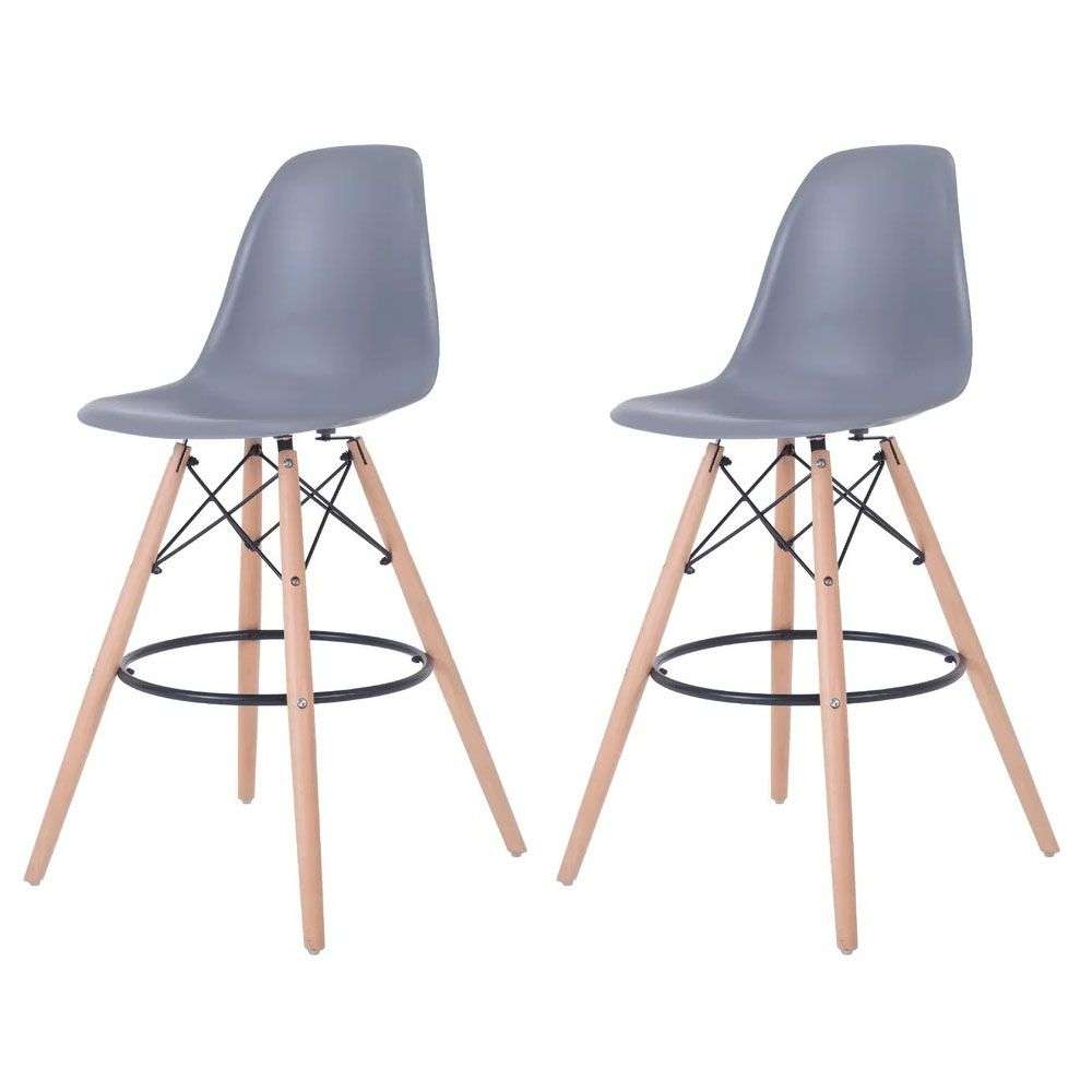 SMTE - Modern Eiffel-Style Counter Bar Stools - Set of 2 - 25.5" - Grey