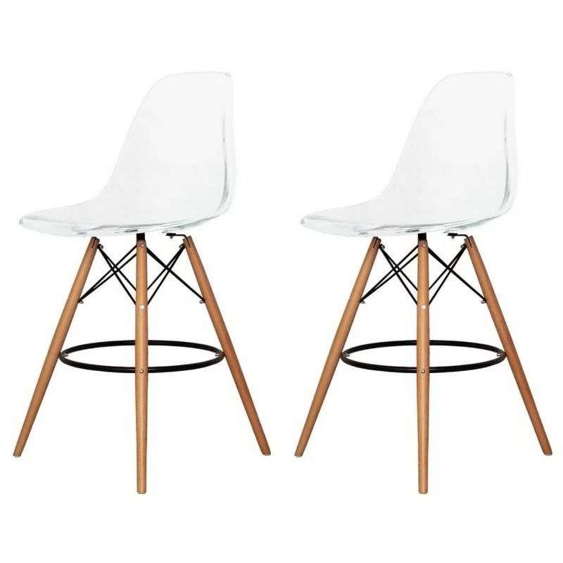 SMTE - Modern Eiffel-Style Counter Bar Stools - Set of 2 - 25.5" - Clear