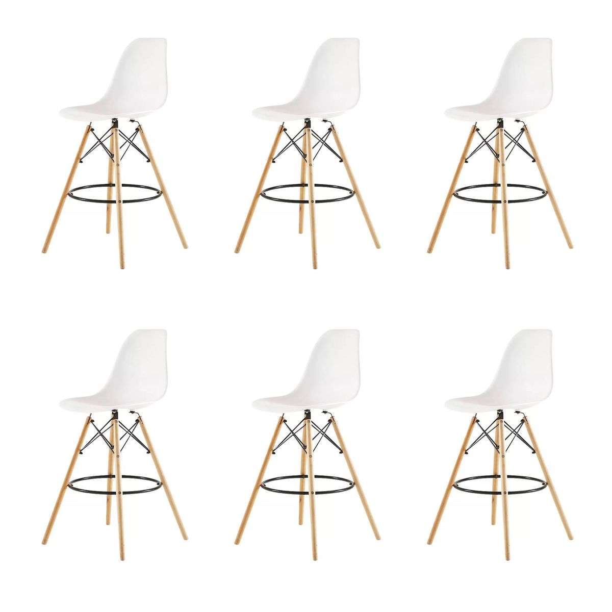SMTE - 6 Pieces Of 25.5" Modern Style Eiffel Chair Counter Bar Stools Set - White