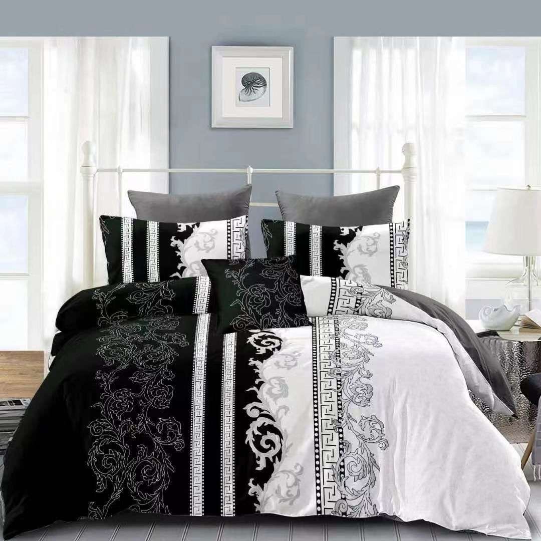 SMTE - Bedspread Set Queen 5 Piece Microfiber Embroidery - Black