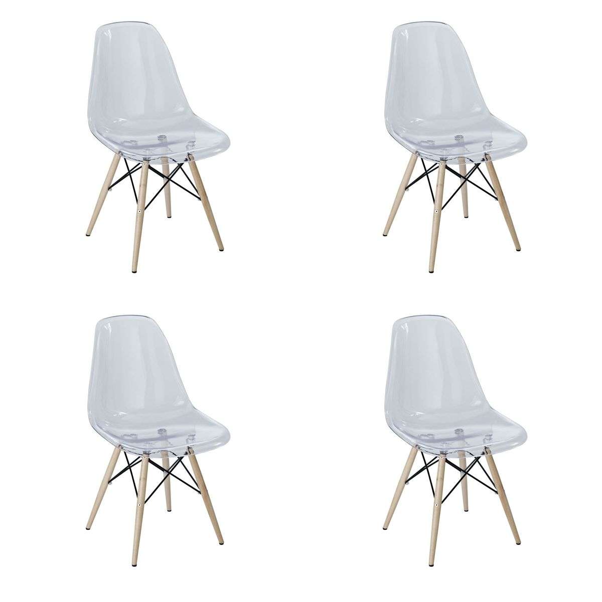 SMTE - 4 Pieces Of Multifunctional Modern Design Transparent Eames Chairs Set - Clear