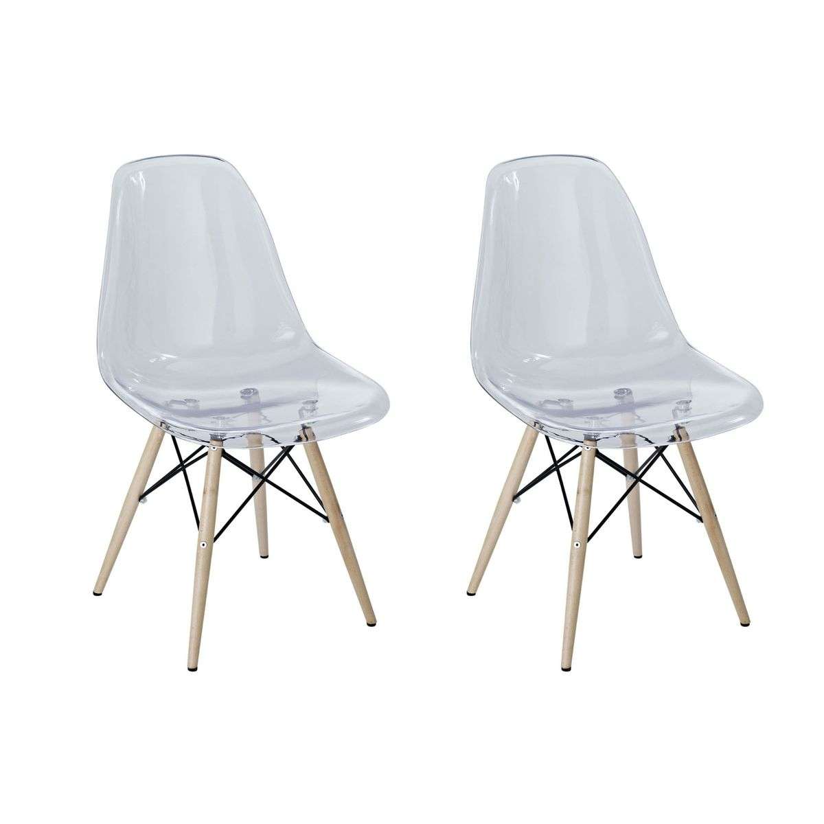 SMTE - 2 Pieces Of Multifunctional Modern Design Transparent Eames Chairs Set - Clear