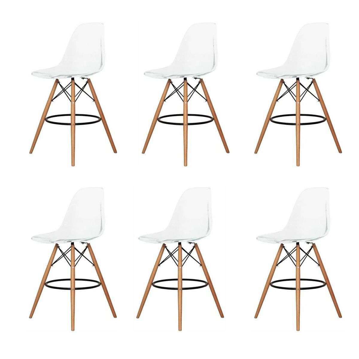 SMTE - 6 Pieces Of 25.5" Modern Style Eiffel Chair Counter Bar Stools Set - Clear