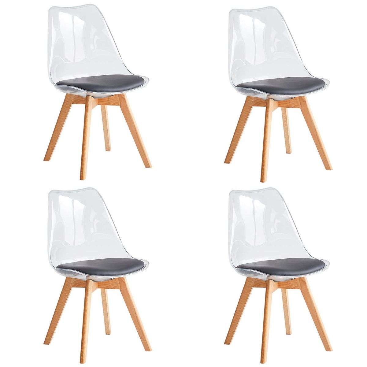 SMTE - 4 Pieces Of Scandinavian Transparent Elk Dining Chairs Set - Black