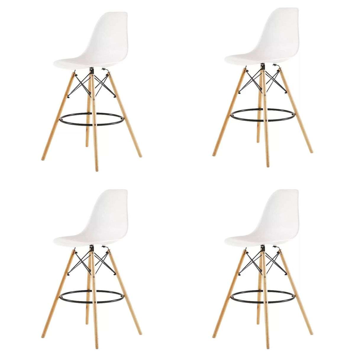 SMTE - Modern Style Eiffel Chair Counter Bar Stools Set - 4 Pieces - 25.5-Inch - White