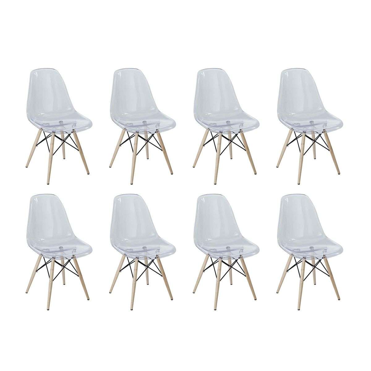 SMTE - Multi-Functional Modern Design Transparent Eames Chairs Set - 8-Piece - Clear
