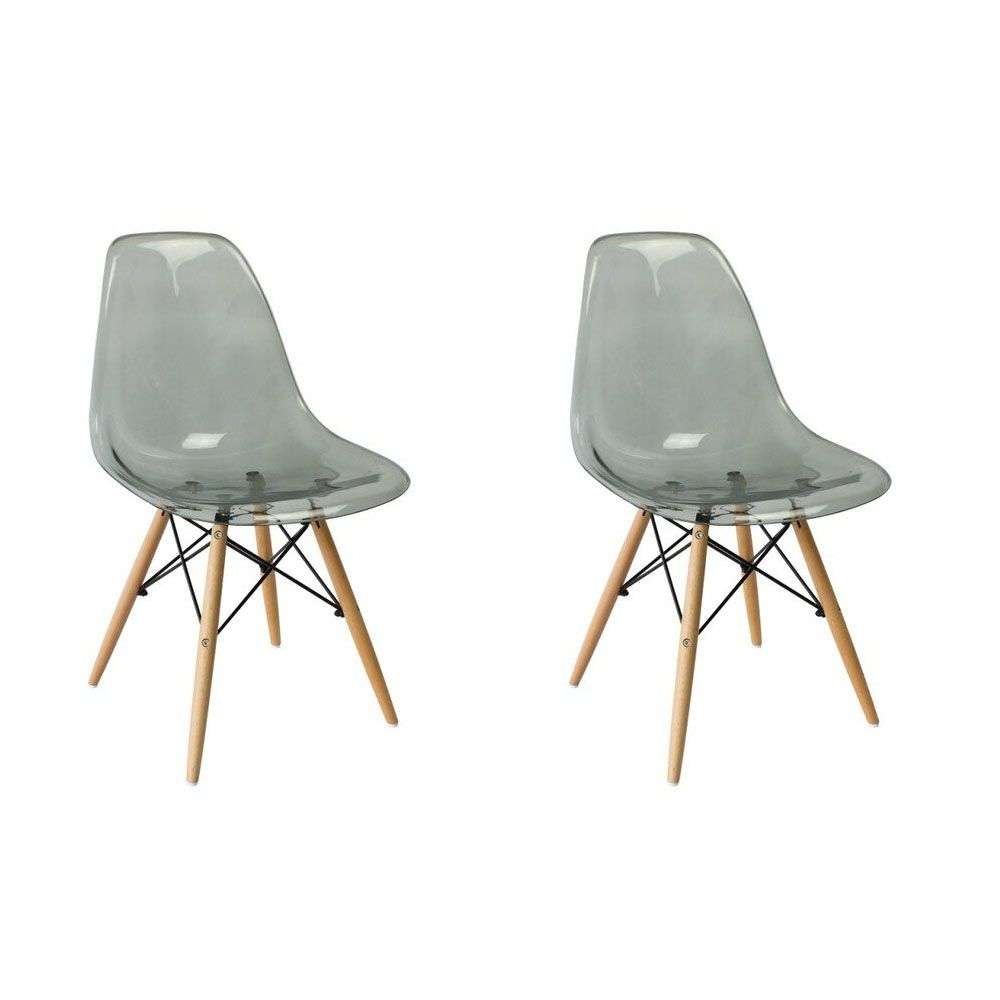 SMTE - 2 Pieces Of Multifunctional Modern Design Transparent Eames Chairs Set - Light Black Trans...
