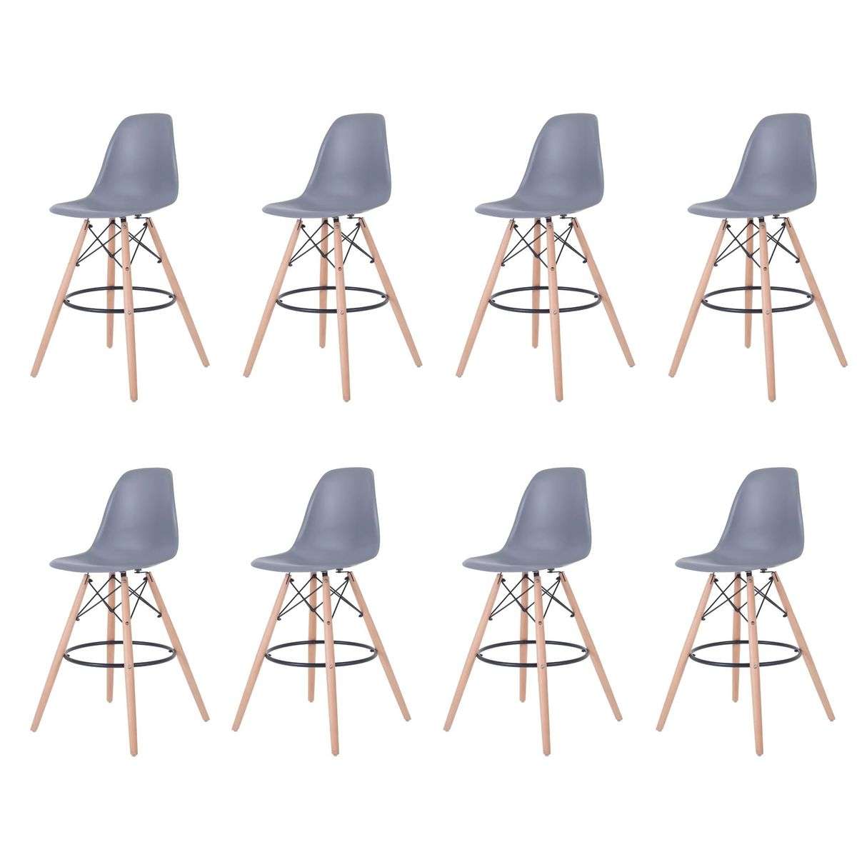 SMTE - 8 Pieces Of 25.5" Modern Style Eiffel Chair Counter Bar Stools Set - Grey