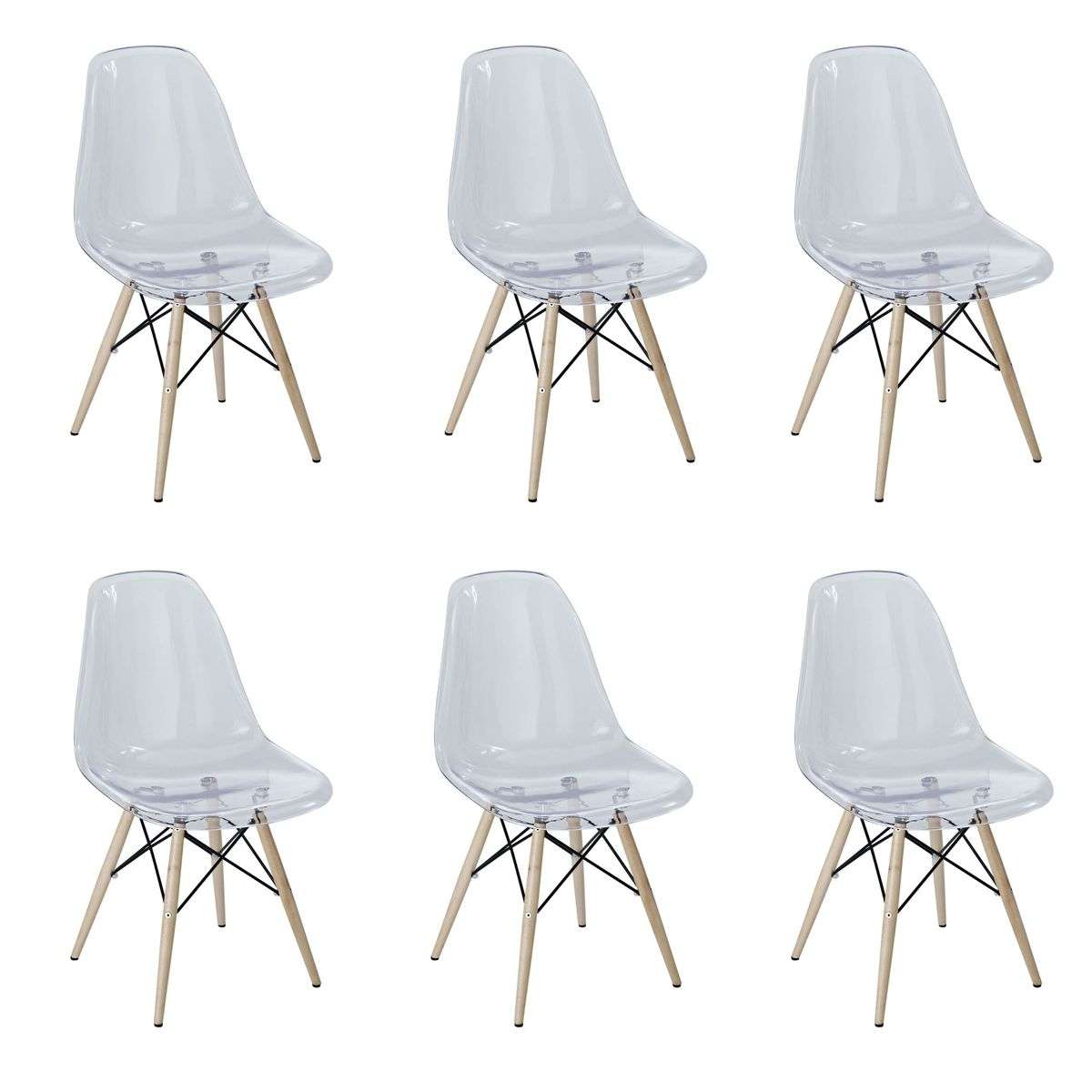 SMTE - 6 Pcs Of Multifunctional Modern Design Transparent Eames Chairs Set - Clear