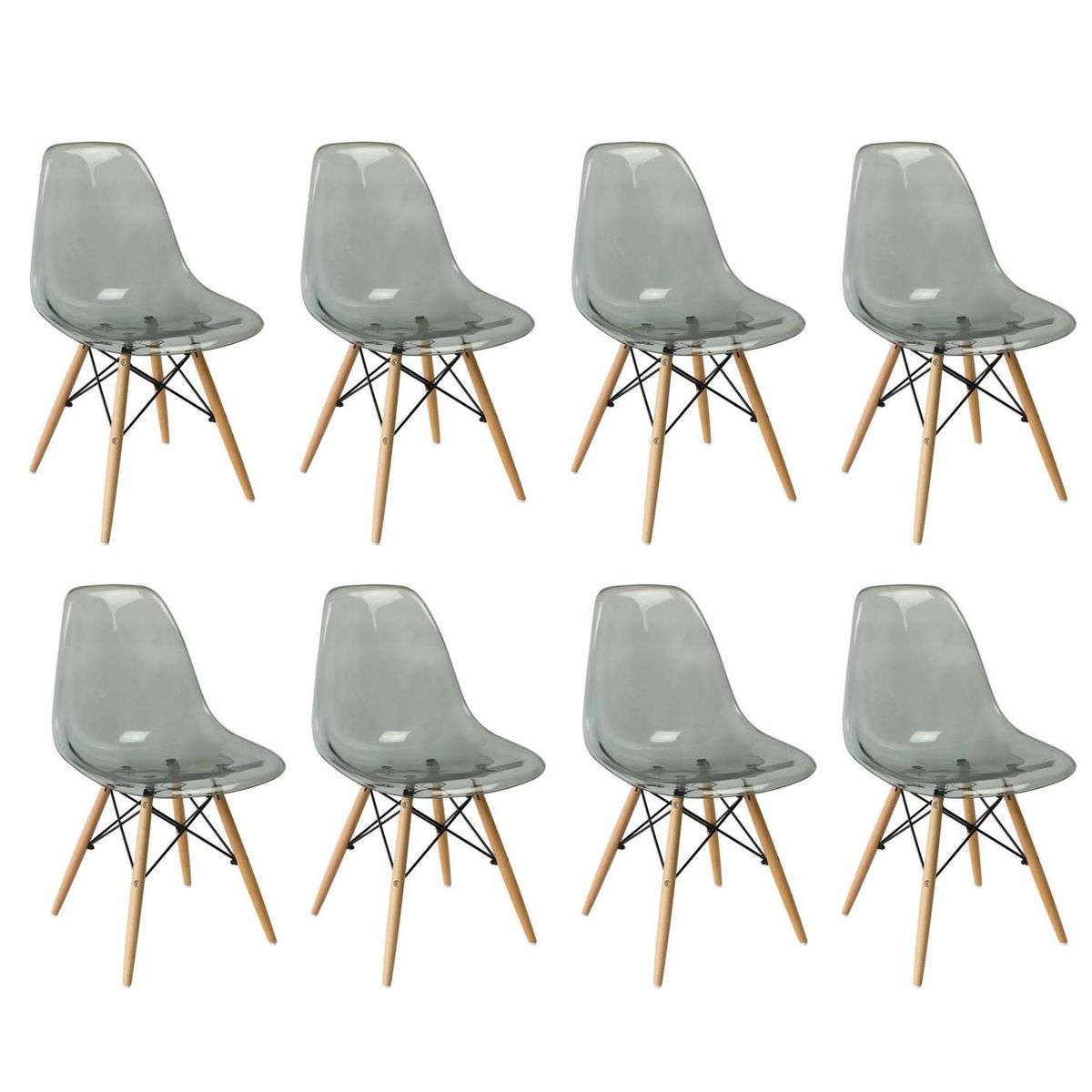 SMTE - Multi-Functional Modern Transparent Chairs - 8-Piece Set - Light Black Transparent
